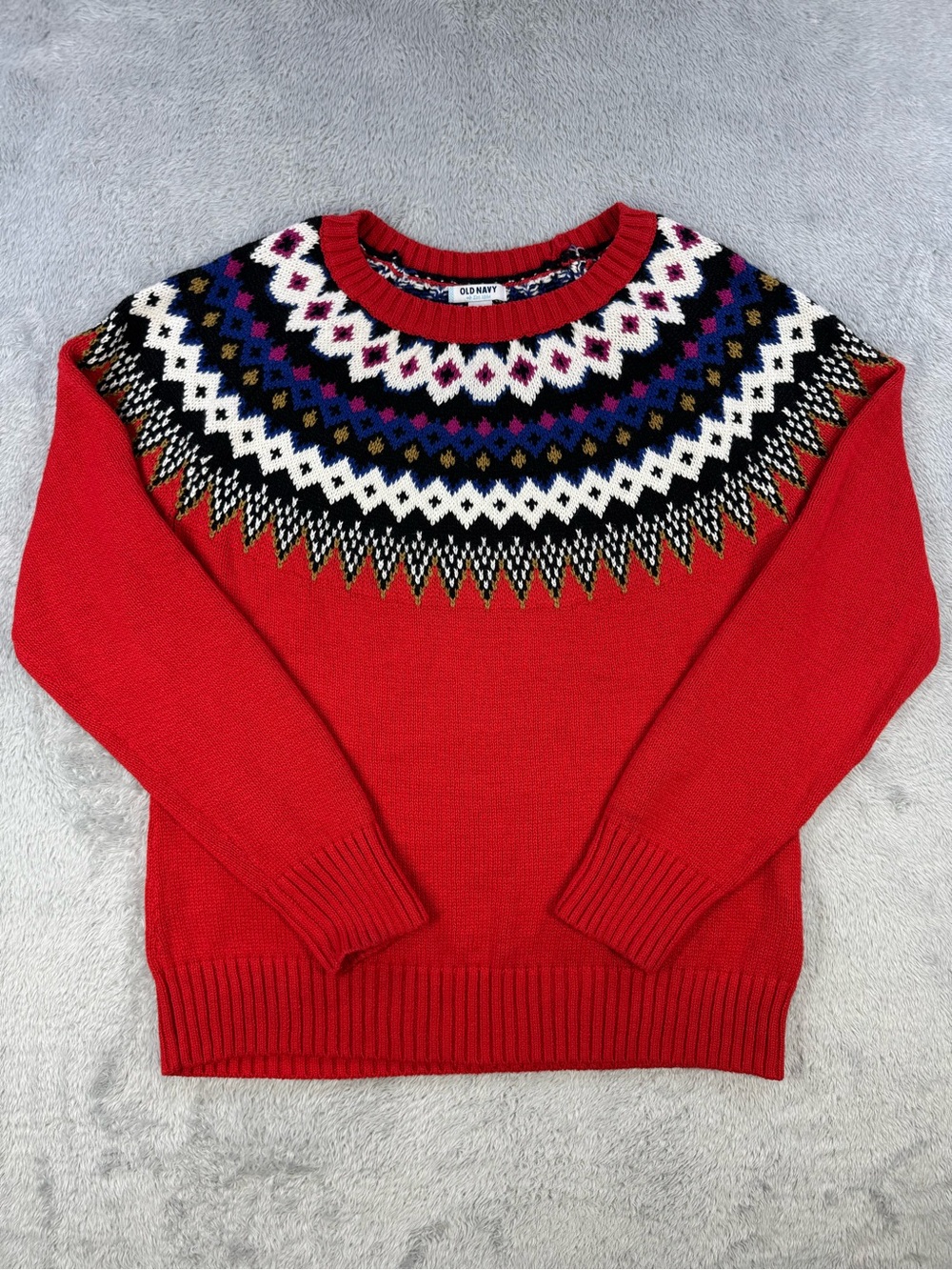 Old Navy Red Fair Isle Nordic Holiday Sweater Women’s L - Picture 2 of 10